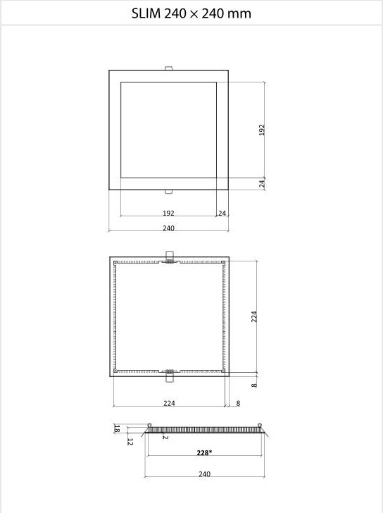 LED SLIM 240x240mm - 25W hranatý