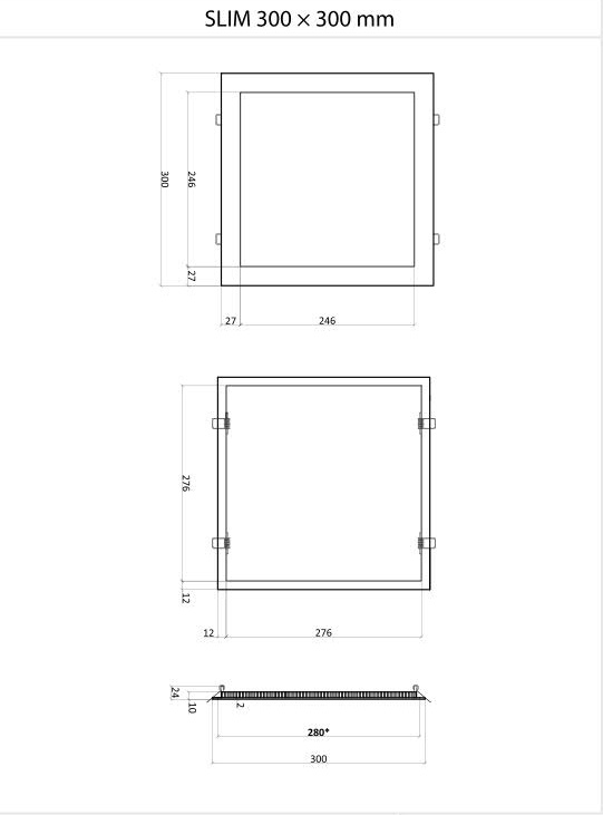 LED SLIM 300x300mm - 30W hranatý