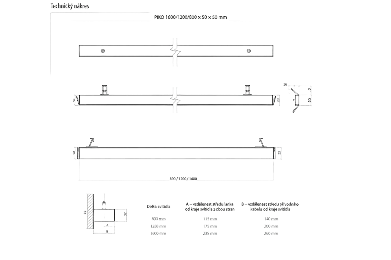 LED PIKO 800x50x50mm 16W Závěsná svítidla