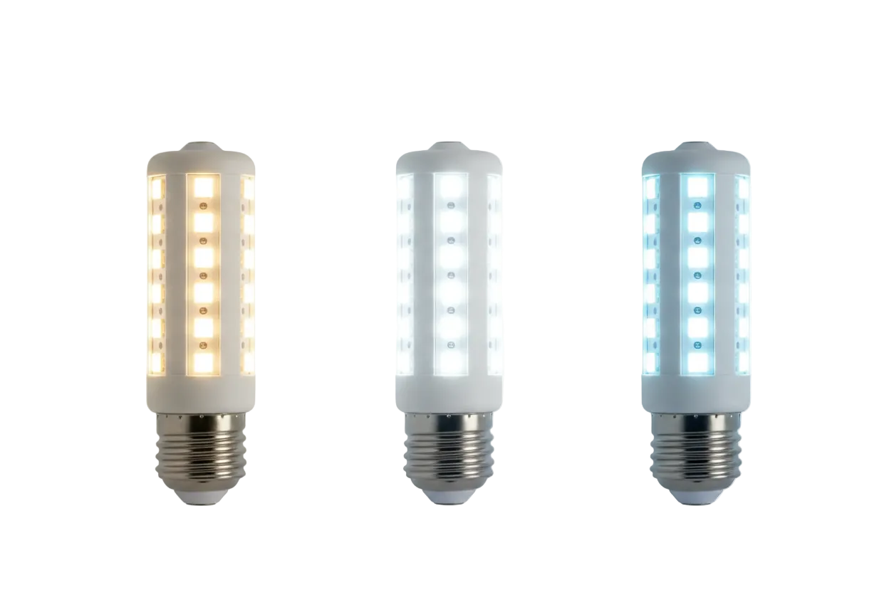 Tři svítící LED corn žárovky 3000K 4500K 6000K
